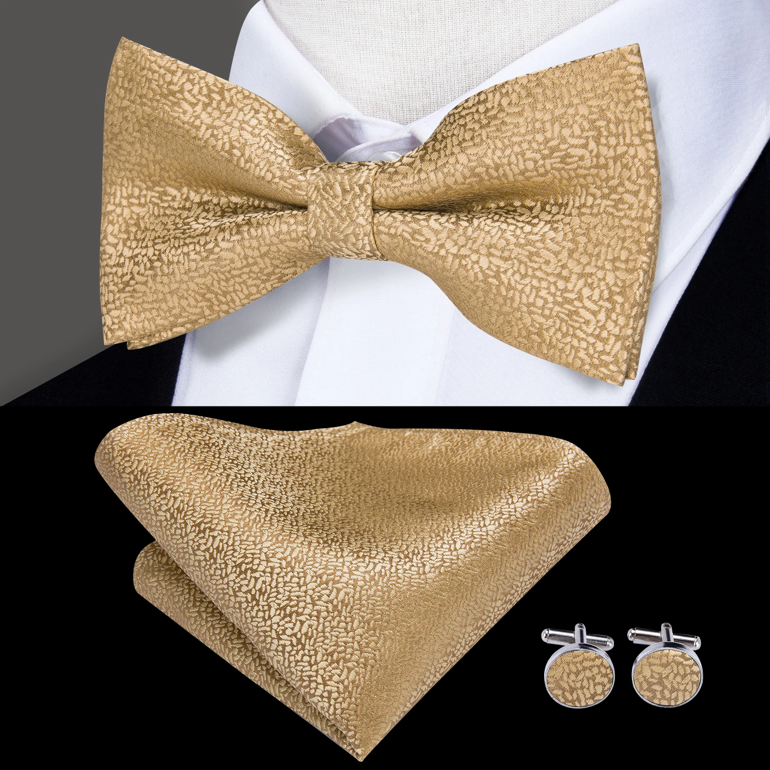 Hi-Tie moda lusso oro affari papillon da sposa per uomo spilla tasca quadrata gemelli Set cravatta in seta cravatta per matrimonio