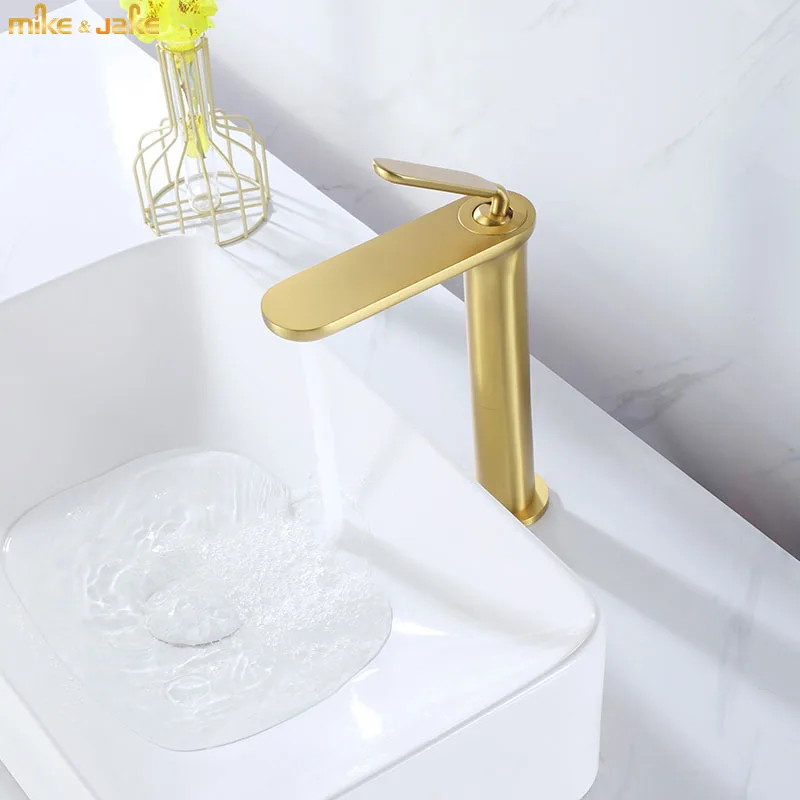 

Frosted gold bathroom sink stand faucet deck mounted tall basin faucet hot and cold crane water tap gold mixer