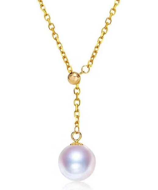 

HABITOO Stunning 10-11mm Natural Round Luster White Pearl Necklace Pendant 18k Gold Chain Jewelry for Women Wedding Party Gifts