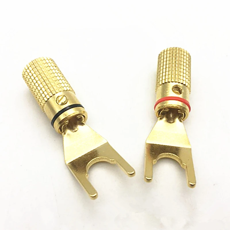 2Pcs/lot Banana Plug Gold Plated Copper Y-Type U Y Spade Speaker Male Plugs Adapter Banana Plug Wire Cable Connectors