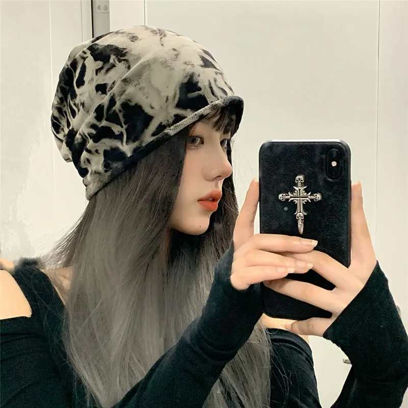 2021 Winter Hats for Women Beanies Tie-dyed cotton pullover cap Cool Hat Girls Autumn Female Beanie Warm Bonnet Cap Wholesale