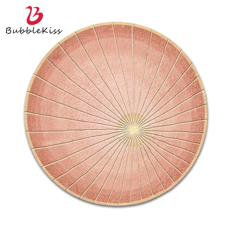 Bubble Kiss Round Carpet Home Fashion Pink Rugs Imitation Cashmere Floor Mats Gold Line Decoration Anti Slip Balcony Foot Pad