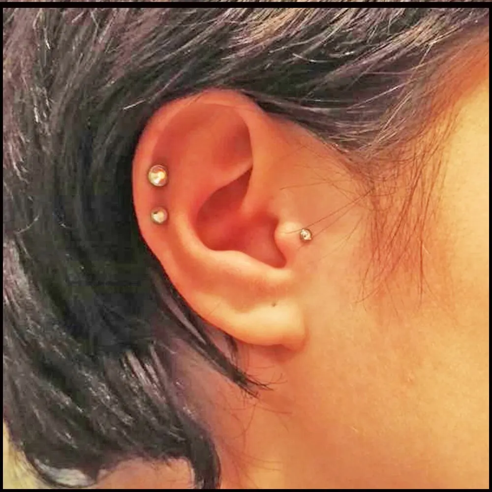 2PCS Surgical Steel Zircon Ear Tragus Helix Cartilage Opal Top Upper Ear Earring Stud Labret  Fashion Piercing Body Jewelry 16g