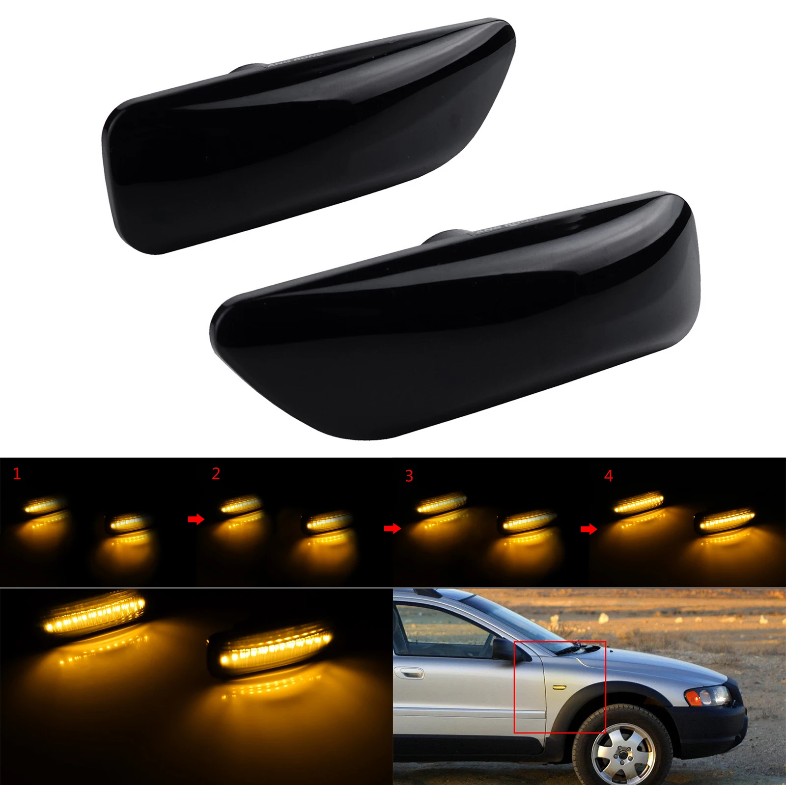 

2x Dynamic LED Side Indicator Repeaters Marker Light Amber For Volvo S60 S80 V70 XC70 XC90