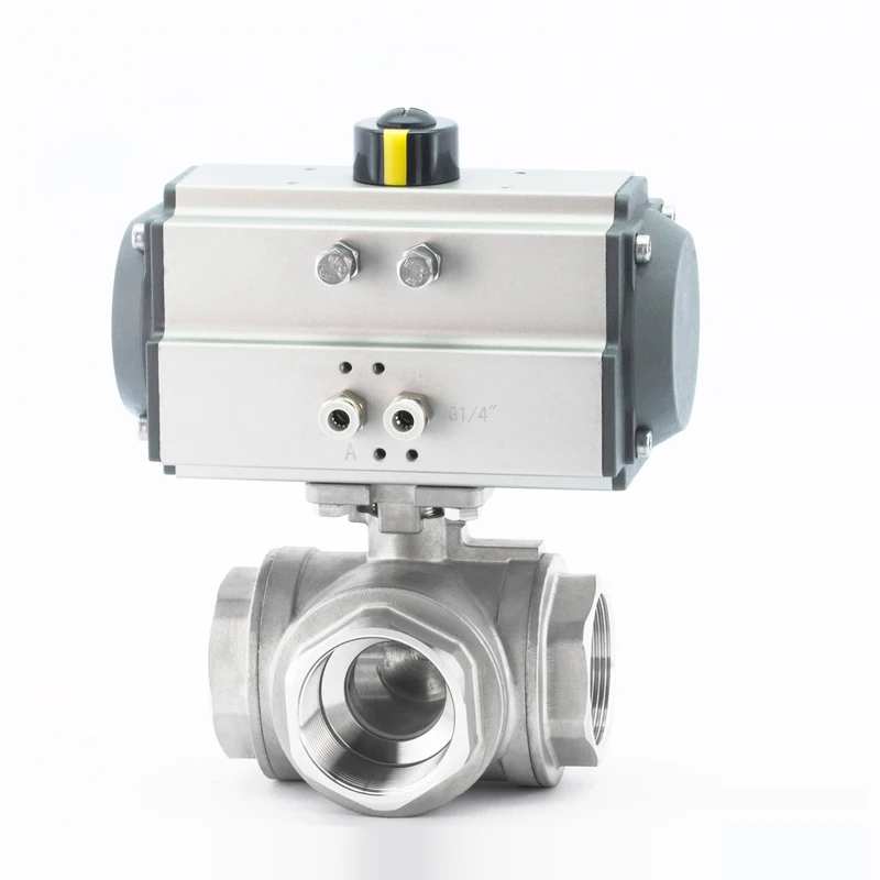 DN50 Three-Piece High Platform Pneumatic Three-Way Ball Valve With Stainless Steel Internal Thread T Type L Type Ball Valve