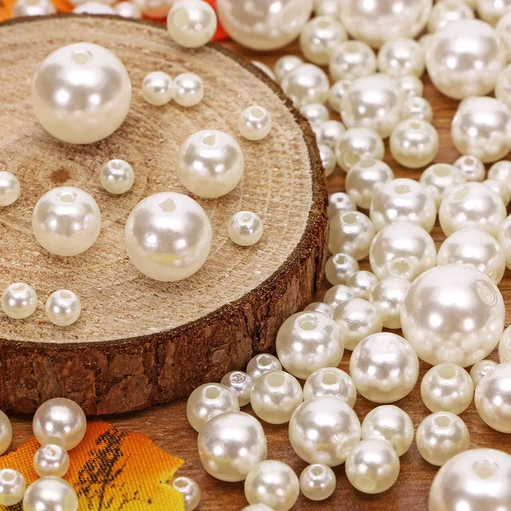 10-1000Pcs Imitation Pearls Beads Loose Spacer Beads 4/6/8/10/12/14/16mm Beige White Round Pearls Beads For Craft Jewelry Making