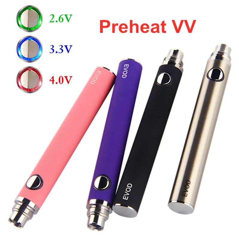 

5Pcs/Lots EVOD Preheat battery Electronic Cigarette 3.2~4.8V Variable Voltage evod 900mah 510 thread battery fit vape pen