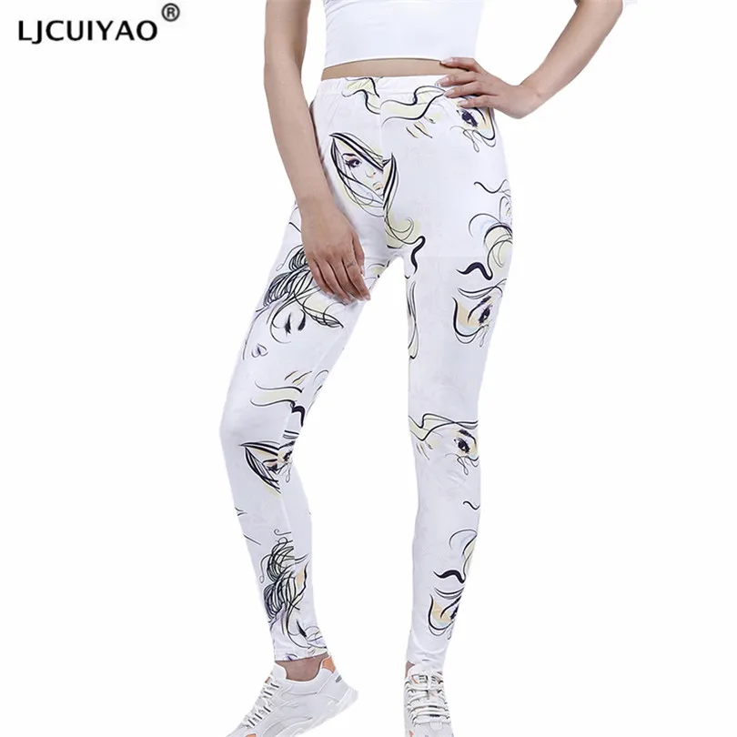 

LJCUIYAO Women Leggings Casual High Waist Push Up Ankle Length Workout Jeggings Patchwork Fitness White Eyes Face Print Bottom