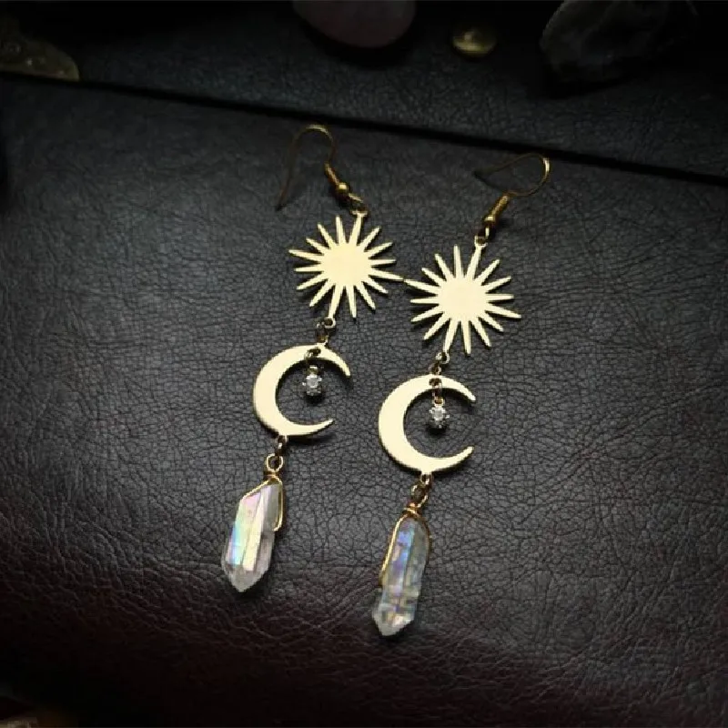 Boho Witchy Sun Magical Angel Moon Earrings Crescent Phase Celestial Crystal Hippie statement Jewelry Women Gift Fashion trend