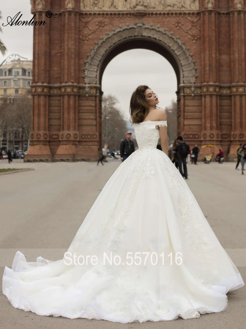 Alonlivn Noivas Luxury Embroidery Appliques Ball Gown Wedding Dresses Beading Pearls Sweetheart Off The Shoulder For Brides