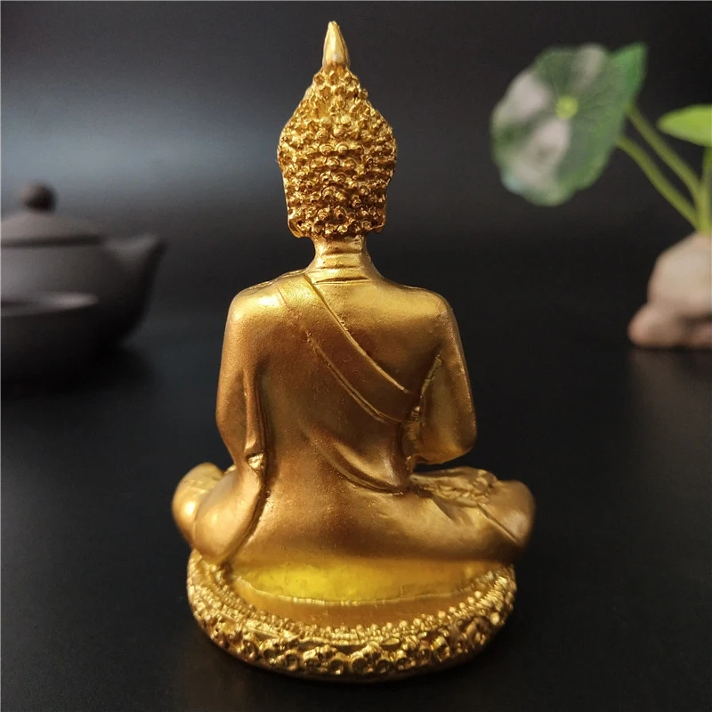 Golden Thailand Buddha Statue Meditation Buddha Sculpture Hindu Fengshui Figurine Ornaments Home Garden Decoration Statues
