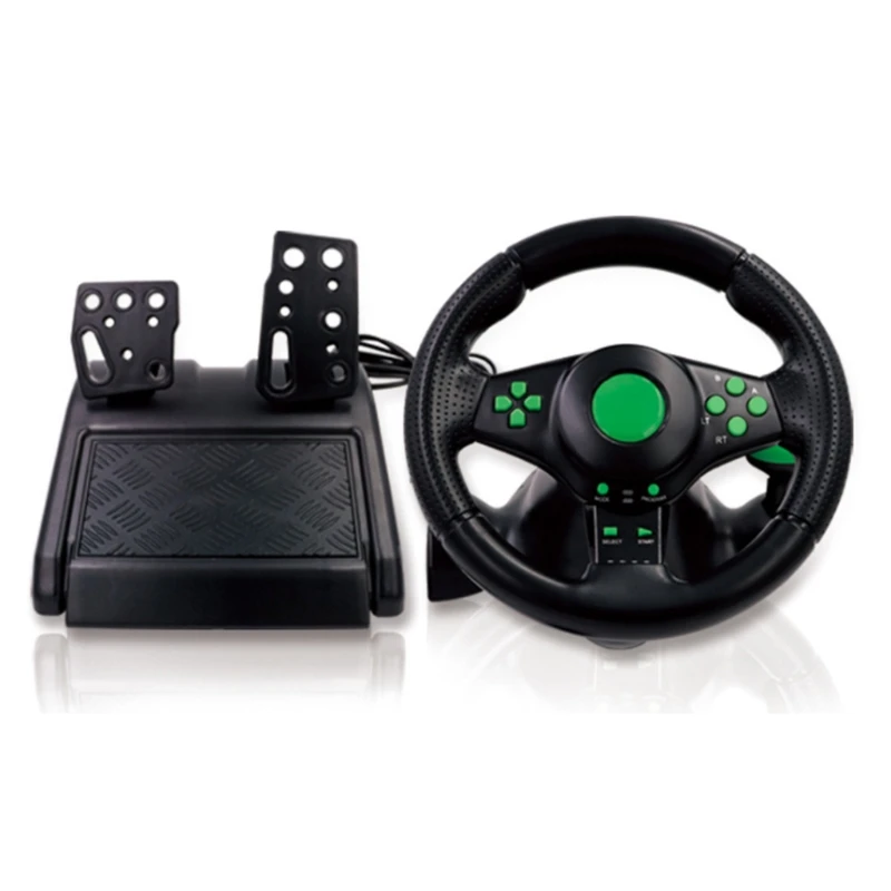 

Gaming Steering Wheel with Pedals 180 Degree Rotation Vibration USB PC Steering Wheel Compatible with XB360/PS3/PS2/PC