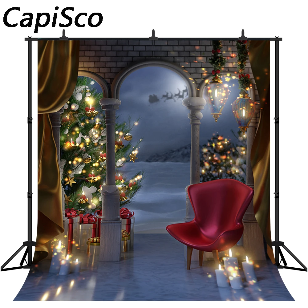 Capisco Christmas Night Dreamland Background Photography Winter Snow Plain Backdrop Xmas Tree Santa Claus Photocall Props