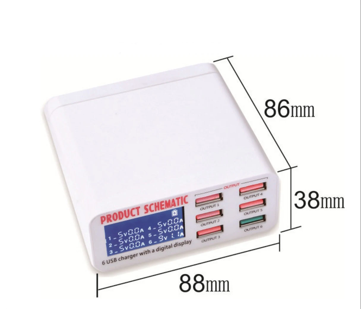 USB Charge 3.0 6-Port 6A USB Charger Adapter Hub Multi Port USB Hub With Charger Dock Station with LCD Display Auto Detect Tech