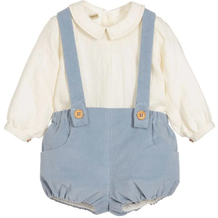 Spanish Spring autumn baby boys white long sleeve blouse+ cotton bib two-piece sets