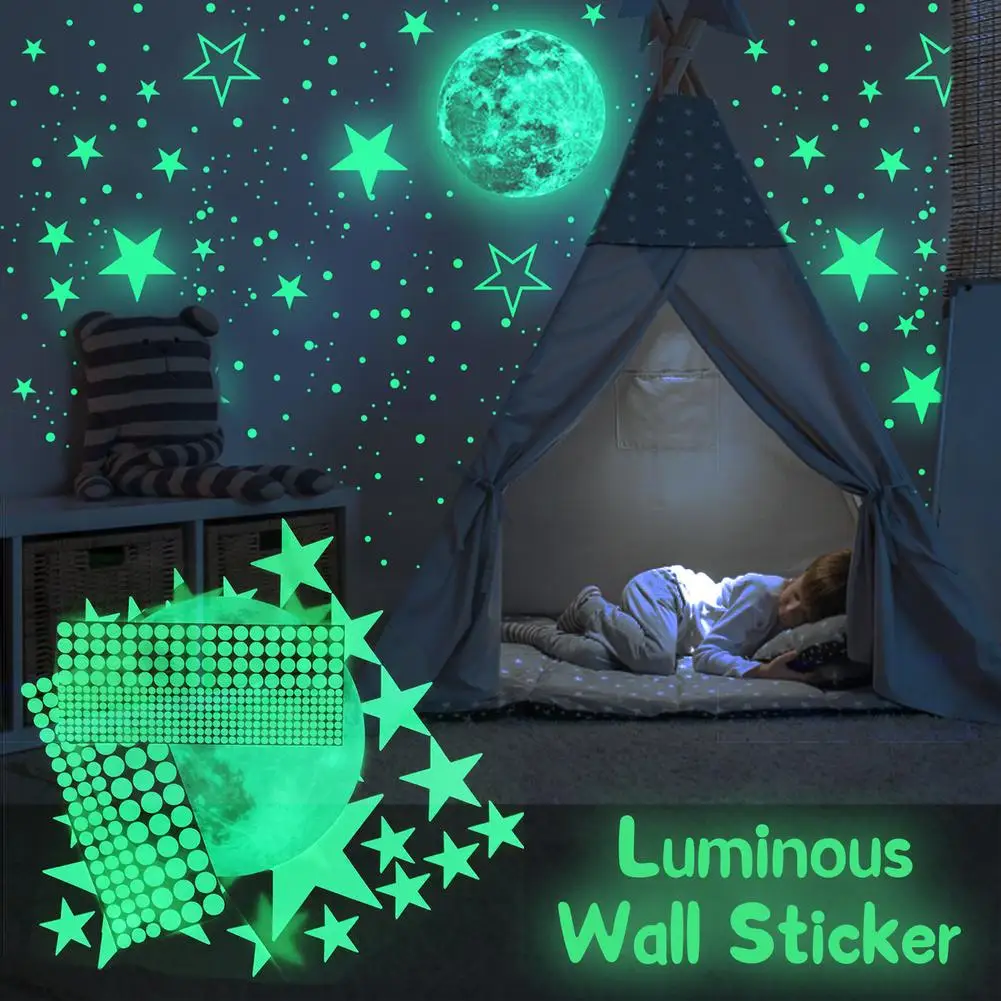 435PCS Luminous Wall Stickers Moon Stars Fluorescent Stickers Home Decor Children Room Ceiling Wall Decoration Luminous Stickers