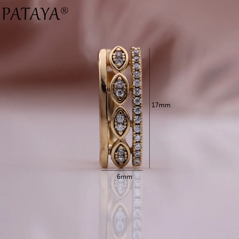 PATAYA New Square Dangle Earrings 585 Rose Gold Color Natural Zircon Fashion Jewelry Horse Eye Hollow Trend Fine Women Earrings