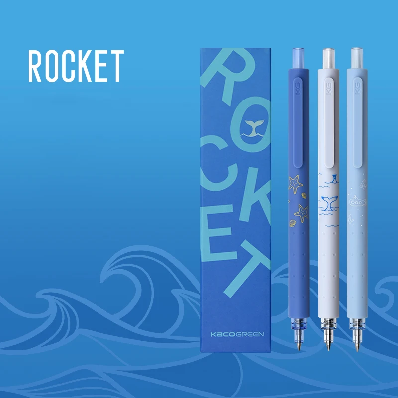 3Pc/Set Kaco Rocket Gel Pens 0.5MM Black Refill Kawaii Ocean Series Neutral caneta boligrafos For School Office Stationery stylo