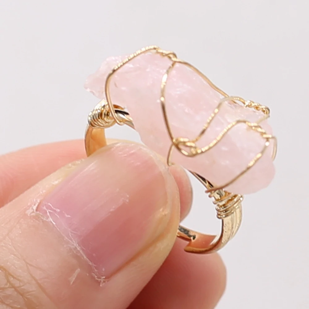 Adjustable Natural Crystal Rings Irregular Amethusts Quartz Ore Wire Winding Couple Exquisite Personality Rings 1pcs