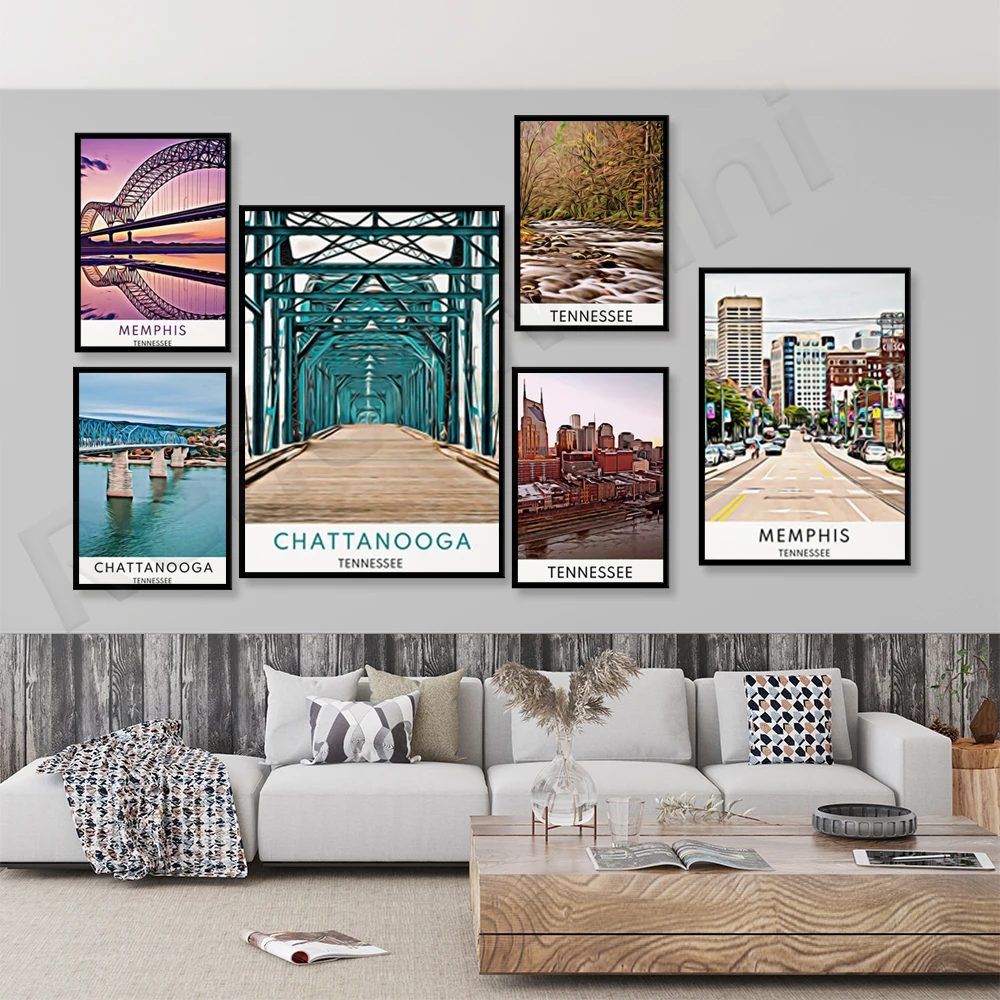 

Chattanooga Print, Memphis prints, Tennessee print art travel poster canvas print gift