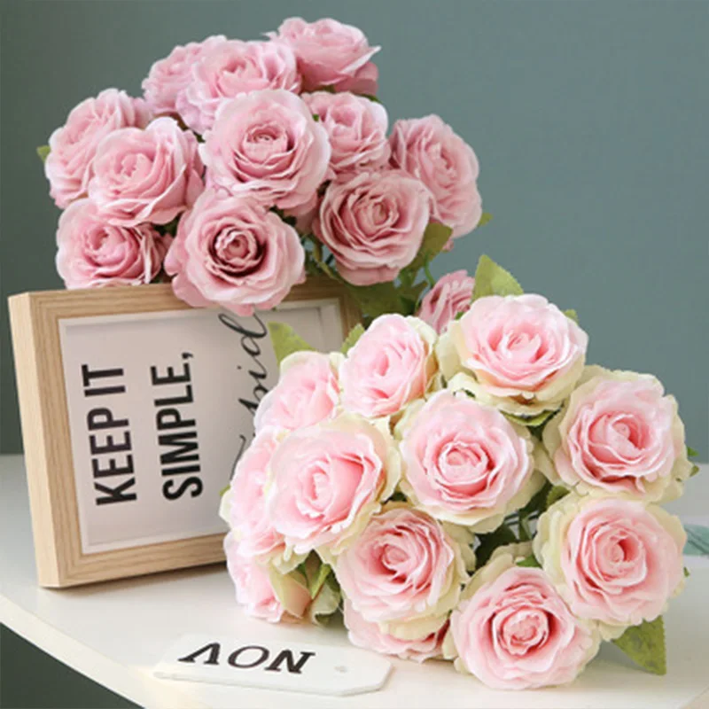 

10Pcs Artificial Flowers Bouquet Of Roses Wedding Flowers Wall Decoration Home Decoration Flower Arrangement