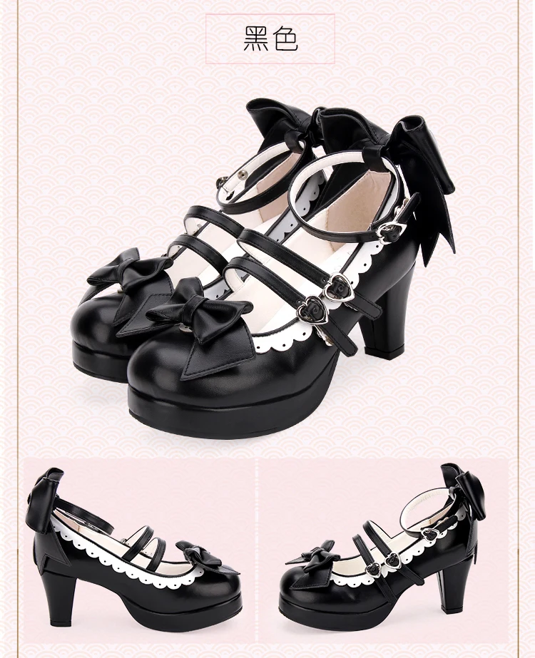 Nuove scarpe con tacco spesso Lolita Cos Lolita Bowknot pizzo testa tonda scarpe da principessa kawaii JK Uniform Lolita shoes