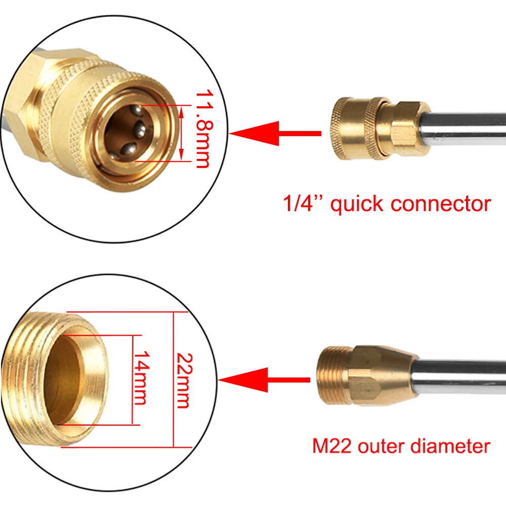 High Pressure Water Gun Lance Car Washing Gun Extension Wand + M22 Male Connector  1/4 Quick Release Connector Female