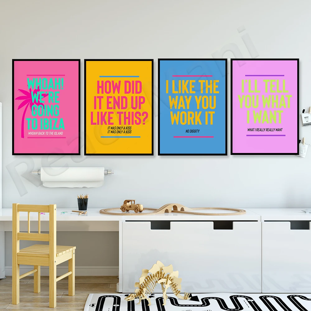 Wannabe Spice Girls We're Going To Ibiza Vengaboys Print - Colorful 90s Band Lyrics, Soft Y2k, Bright Lyrical Poster