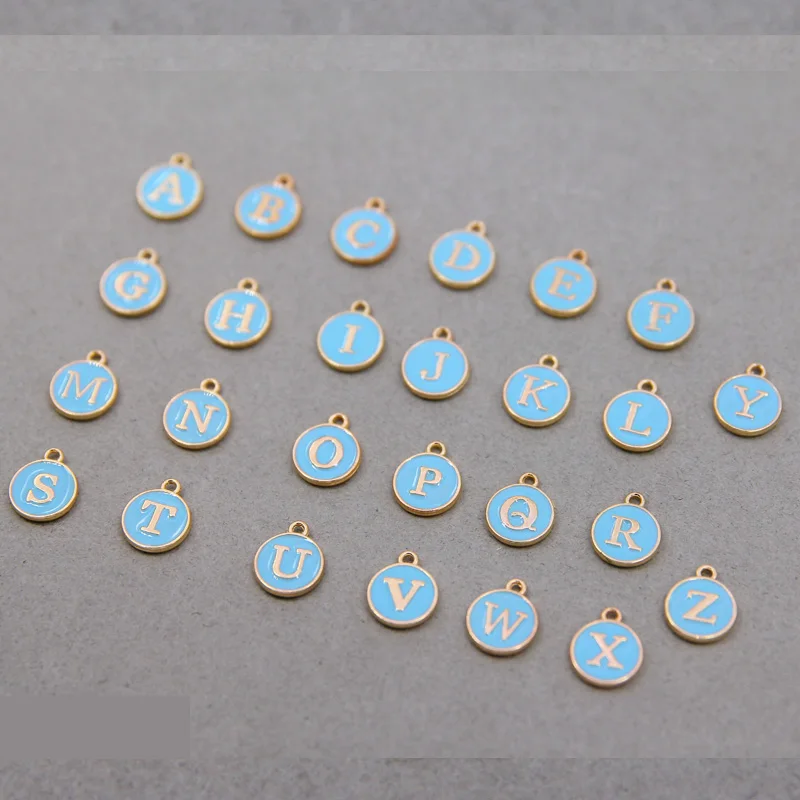 Light blue 12*15mm A-Z Letter Charms Enamel Charms Alphabet Initial Letter Handmade Pendant For Diy Bracelet Jewelry Making
