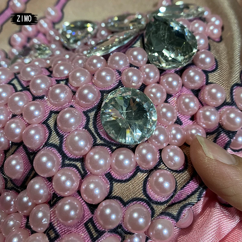 Sparkly grote Crystal Pearl Jumpsuit Vrouwen sexy verjaardagsfeestje Roze nachtclub Kostuum pole Dance Stage Wear Singerfestival Outfit