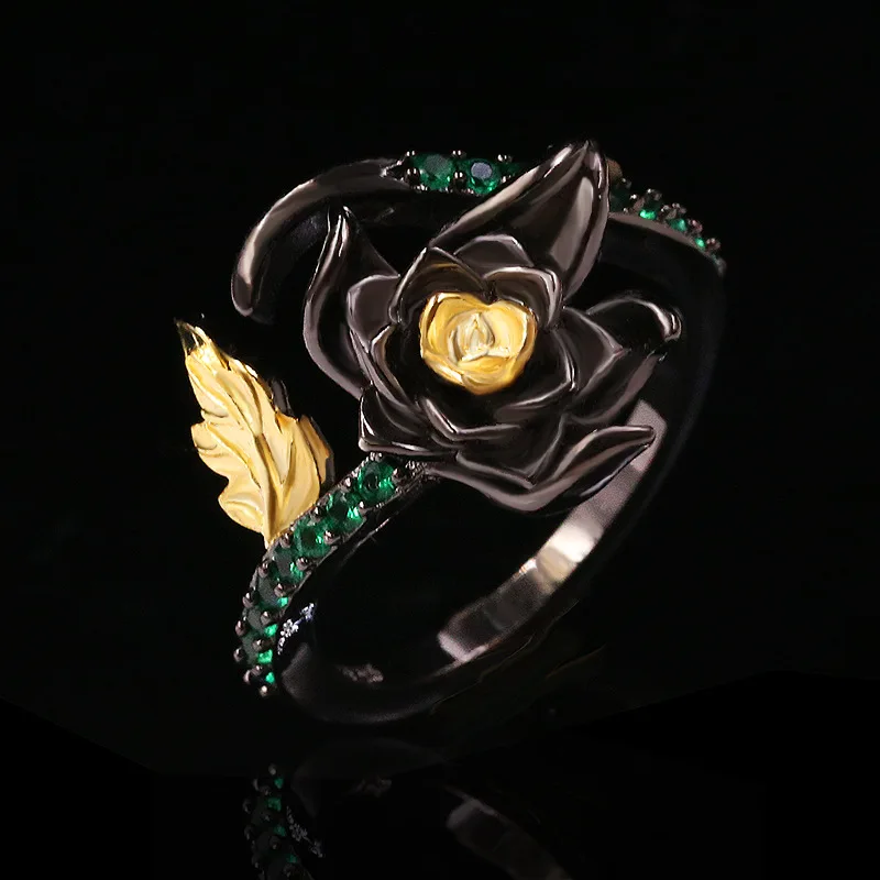 Exquisite Daisy Flower Rings for Women Retro Black Gold Baroque Pearl Branches Vintage Ring Itely Jewelry Gift