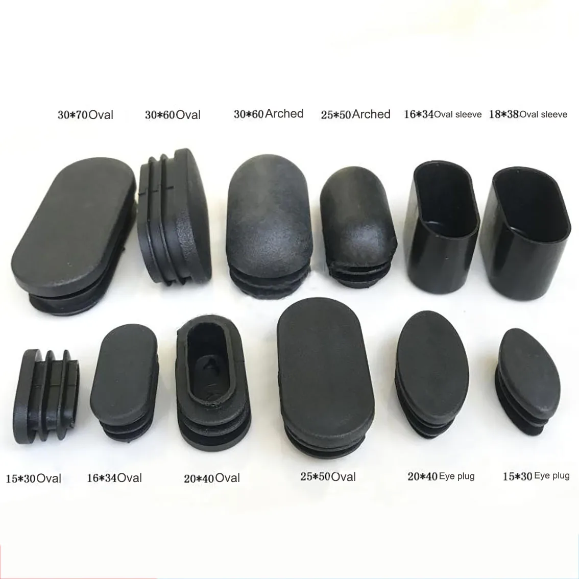 Tappo interno in plastica ovale nero 15 * 30mm-30 * 70mm Guarnizione di protezione Guarnizione antipolvere Tappi di copertura per bulloni per tubi per mobili