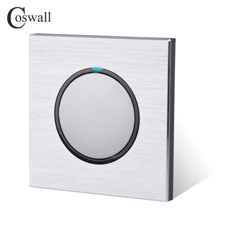 Coswall 1 Gang 2 Way Random Click On / Off Pass Through Wall Light Switch Switched LED Indicator Black / Silver Aluminum Panel