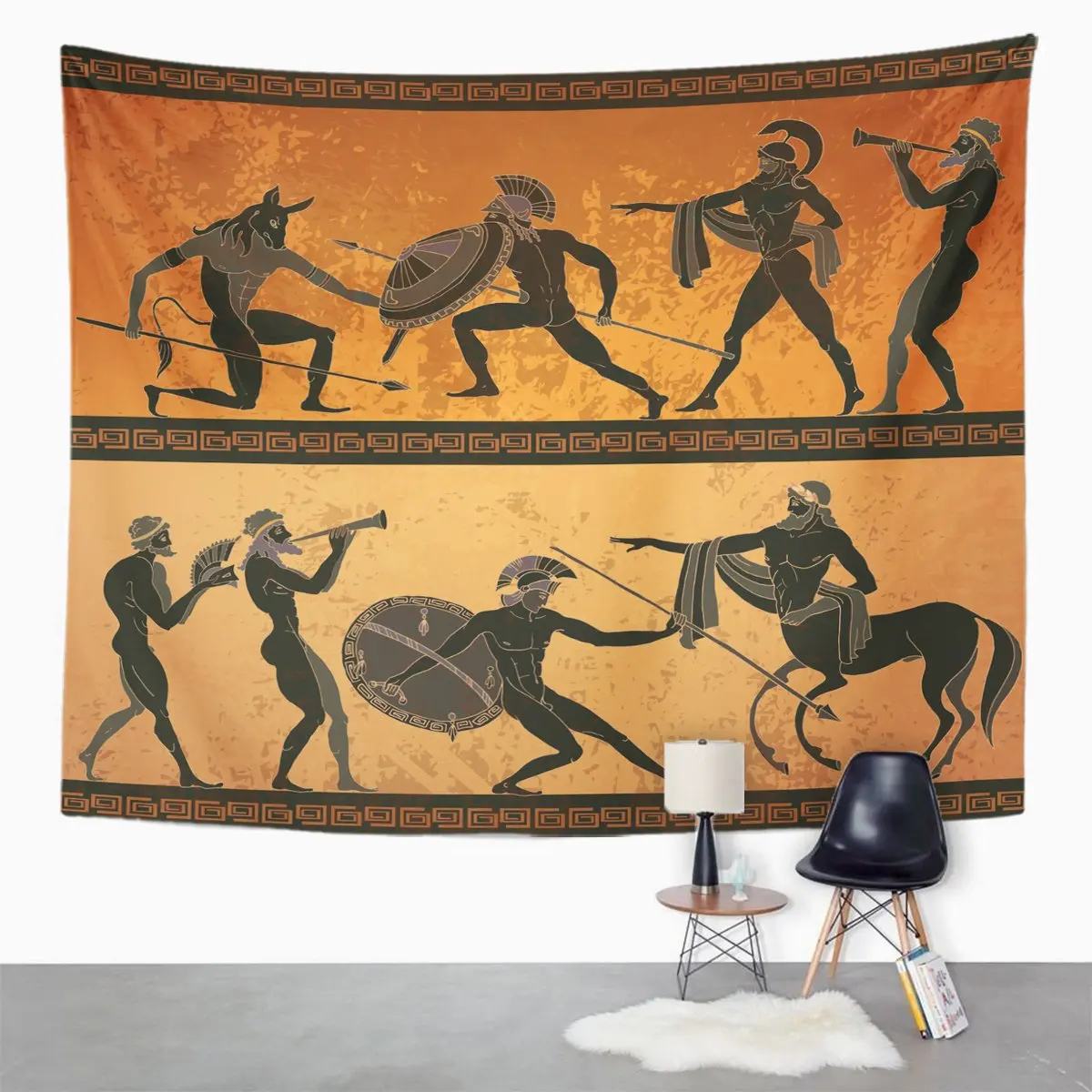 Ancient Greece Black Figure Pottery Hunting for Minotaur Gods Home Decor Tapestry Wall Hanging for Living Room Bedroom Dorm