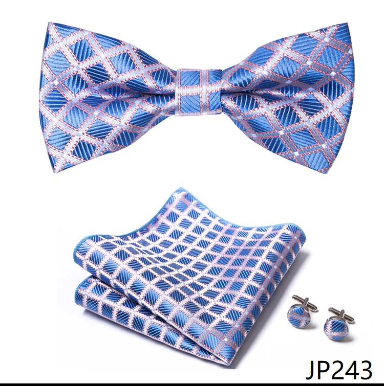 Great Quality Silver Office Butterfly Hanky Cufflink Set Bowtie For Men Geometric Hombre Formal Clothing