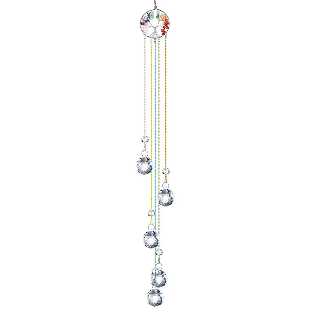 LEISI Healing Stone Tree Of Life Suncatcher Crystal Prism Ball Angel Pendants Rainbow Maker Hanging Home Window Wedding Decorati