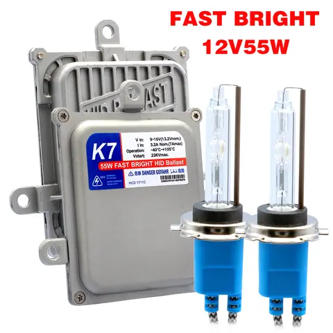 AC 12V 55W Quick Start Slim Ballast HID Xenon Conversion Headlight Kit H4 H1 H3 H7 H11 9005 HB3 9006 HB4 D2H 9012 5500K 6500K
