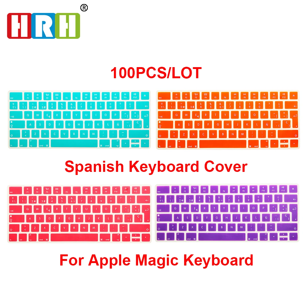 HRH 100pcs Spanish Silicone Keyboard Skin Protector For Apple Magic Wireless Bluetooth Keyboard MLA22LL/A (A1644,2015 Released)