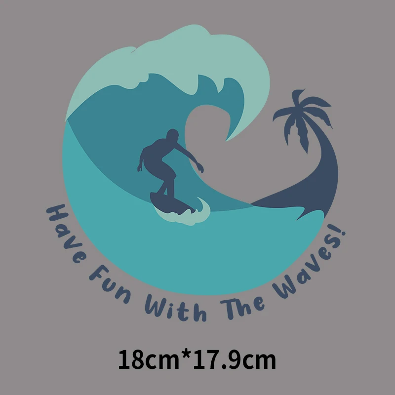 Surfing By The Sea Iron On Patches For DIY Heat Transfer Clothes T-shirt Thermal Transfer Stickers Decoration Printing