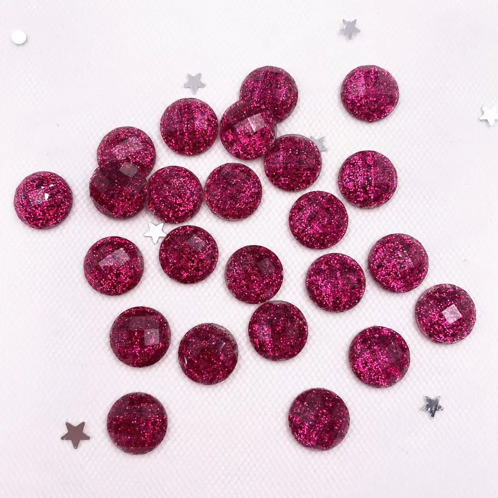 100pcs Colorful Glitter Resin Paillette 8mm Round Faceted Gem Flatback Rhinestone Appliques DIY Wedding Scrapbook Craft SW66