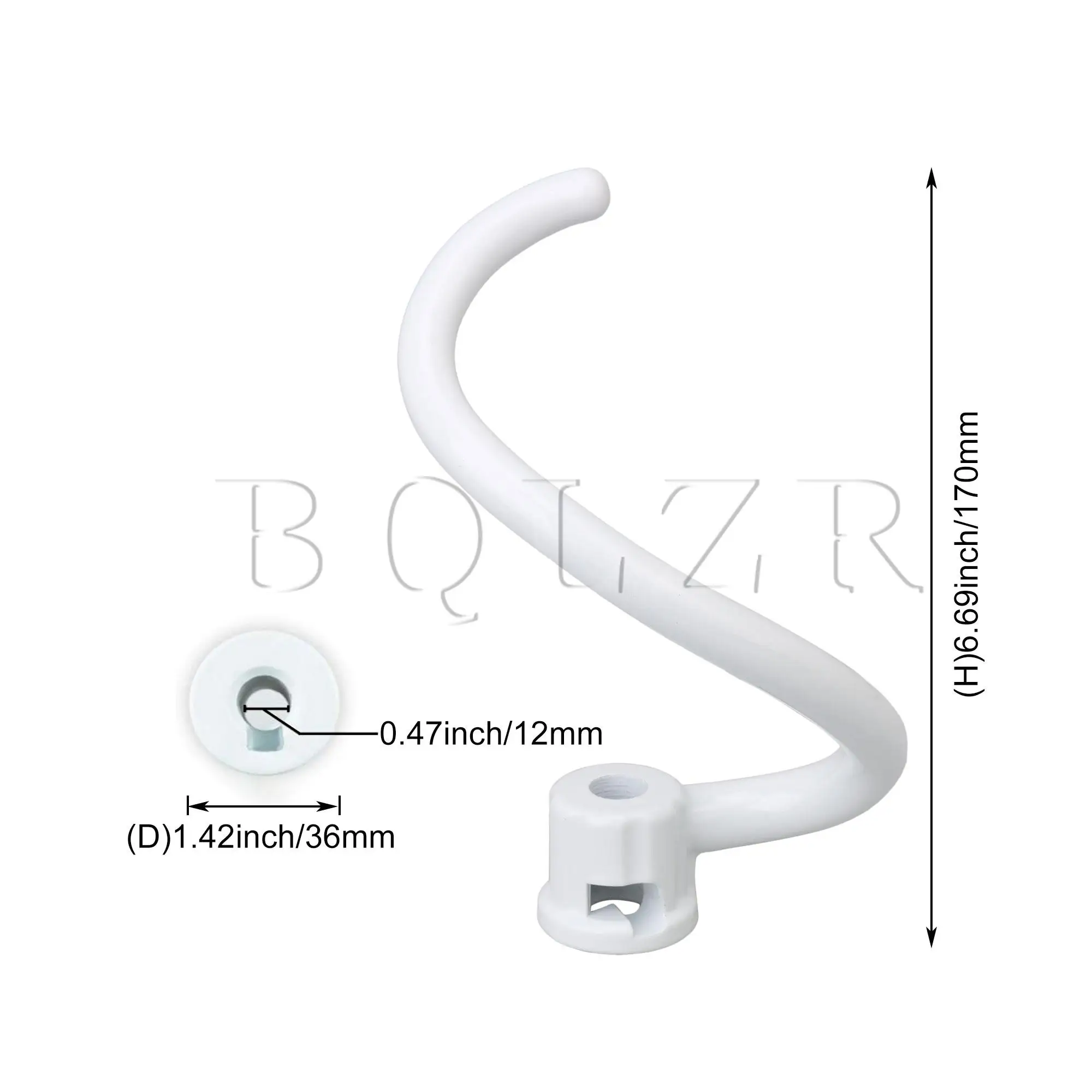 BQLZR White Spiral Coated Metal Dough Hook Replacement for KitchenAid Lift Mixer KV25G0X Bowl 5QT 6QT 17cm Height Part Fits