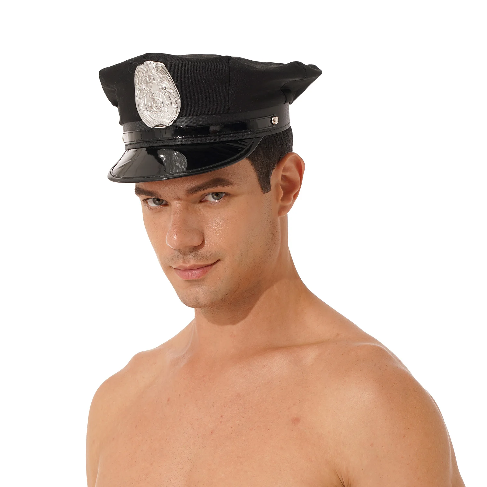 Imitación de cuero de rol de policía sombrero de capitán disfraz de fiesta de Halloween accesorios puesta en escena gorra con accesorios para hombres gorra de policía nuevo