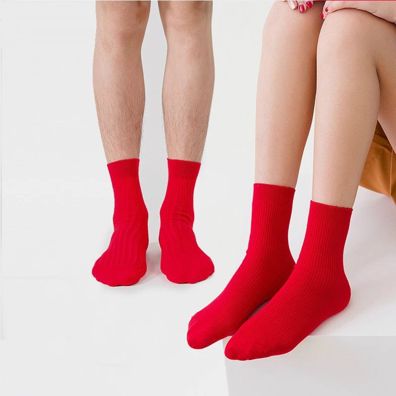 Red Couple Socks Cotton Men Women Socks Good Luck Gifts Comfortable Breathable High Quality Red Socks Boy Gril Gift New Year