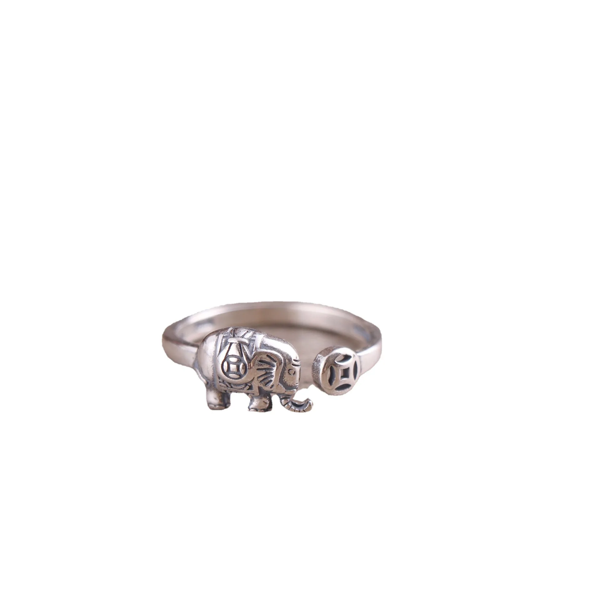 

National standard S925 sterling silver elephant ring, lively Thai silver money auspicious elephant tail ring