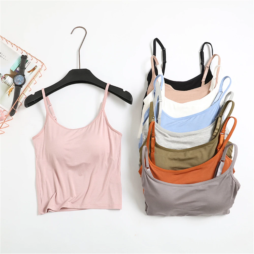 

2023 New Crop Top Women Sleeveless Vest Solid Color Lingerie Shirts Tanks Tops with Adjusted Straps Loose Summer Vest Wholesale