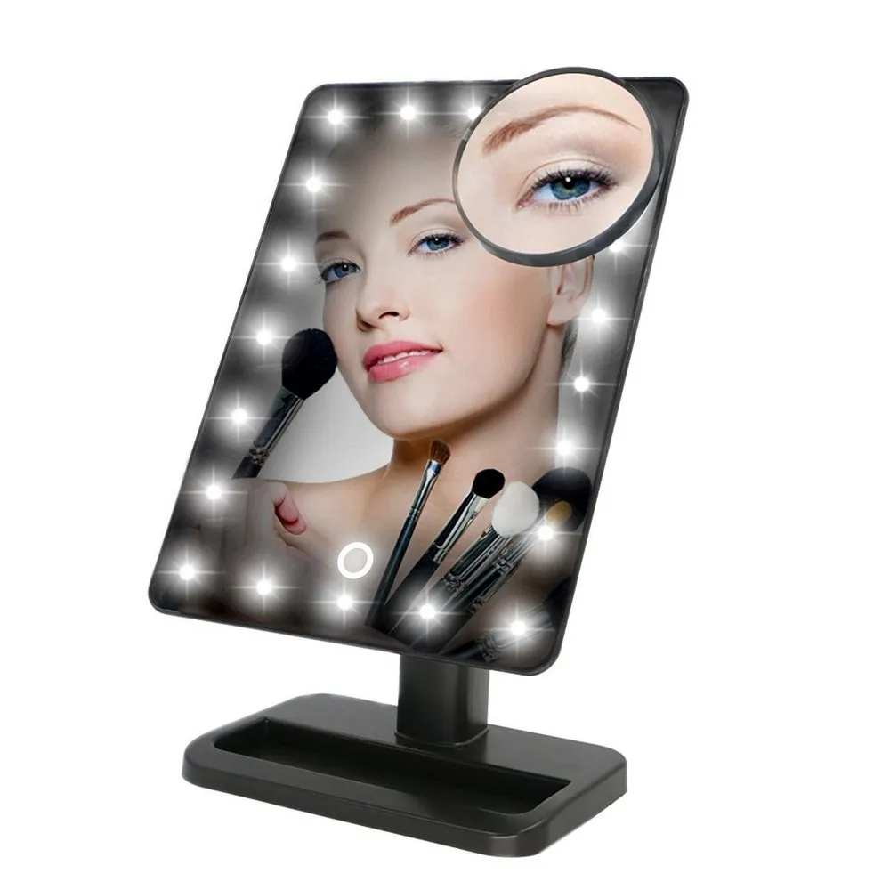 

Makeup Mirror with 20 LEDs Cosmetic Mirror with Touch Dimmer Switch Battery Operated Stand for Tabletop Bathroom Fold Travel