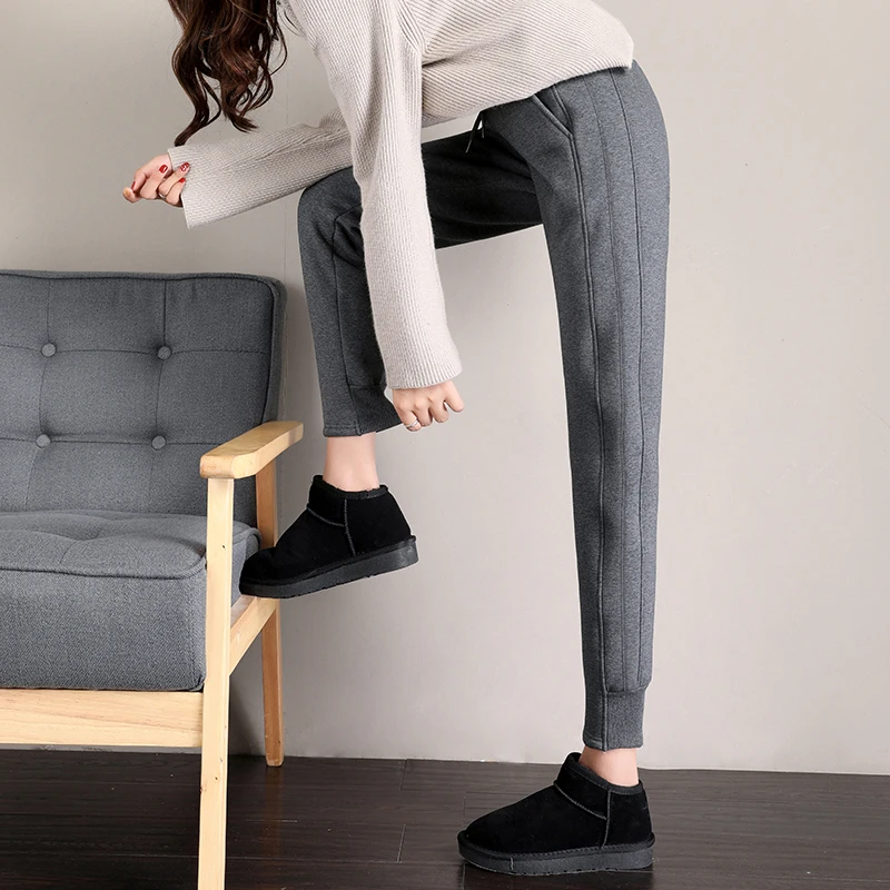 

Women Casual Velvet Pants Winter Lady's Thick Wool Pants Women's Clothing Lace-up Long Trousers