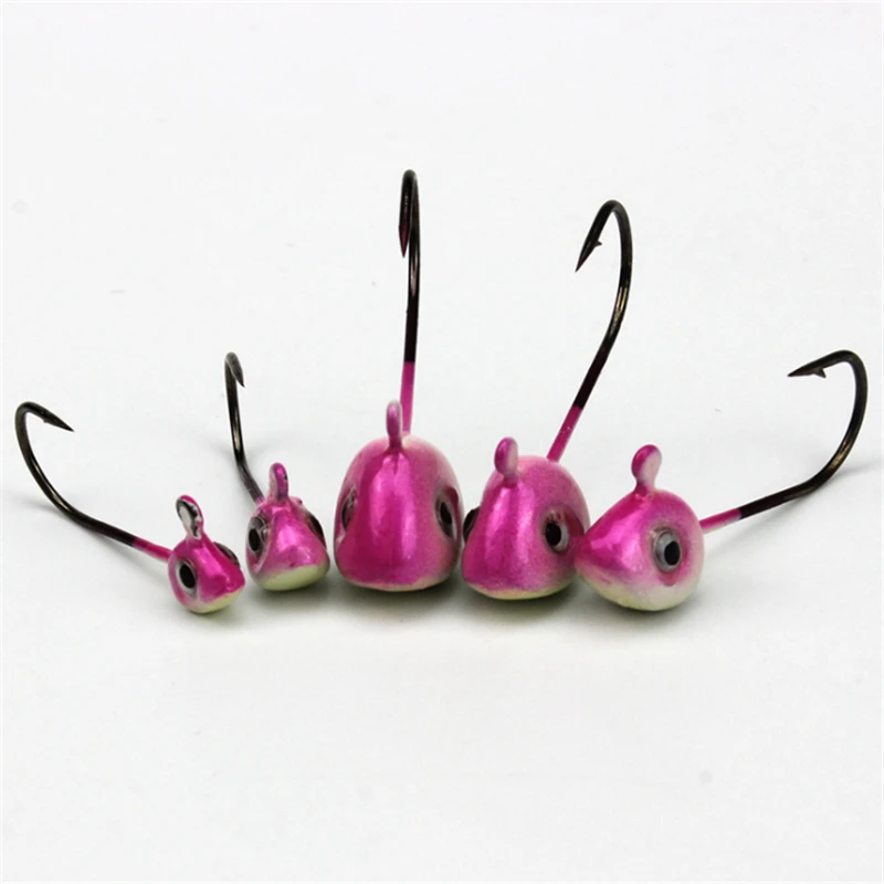 2pcs/lots jig heads fishing hooks pink color with eyes lead jig 0.5g  1g   2g 3g 4g 5g  fishhooks for jigging fishing Pesca