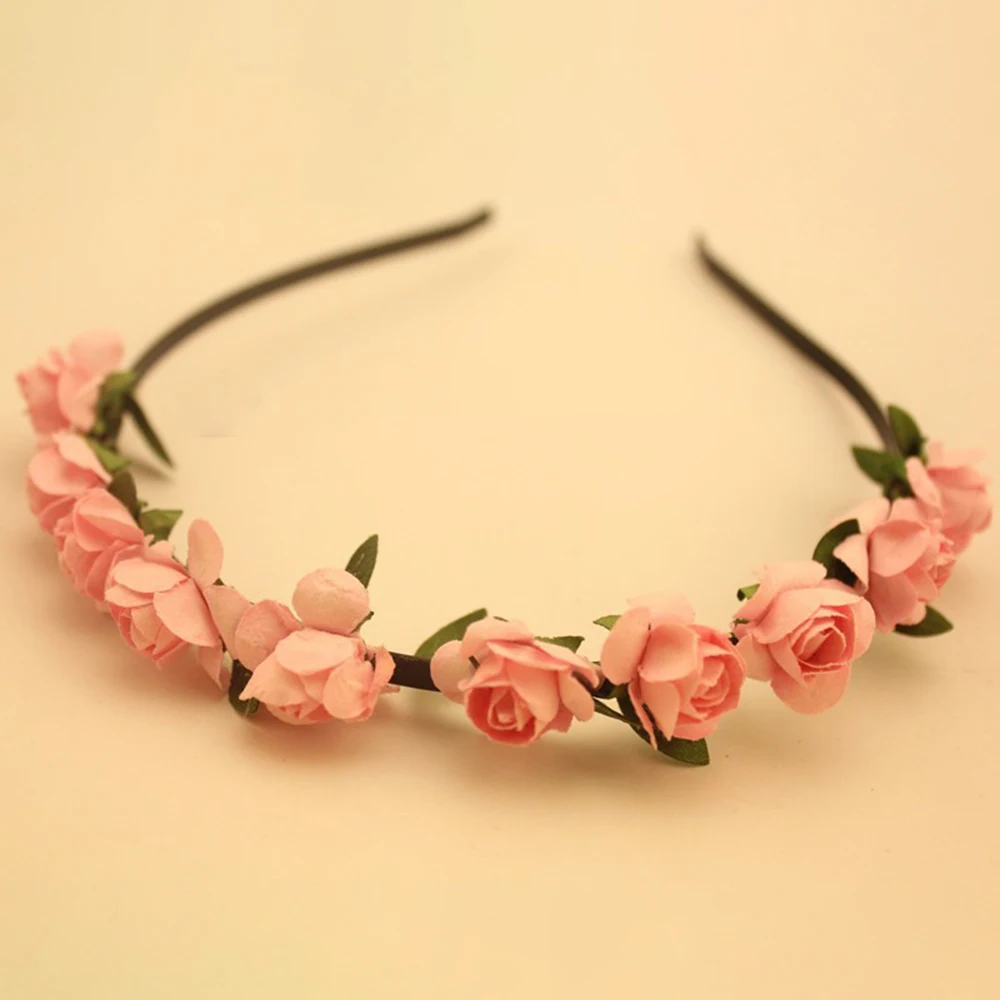 New Rose Flower Heads Boho Hair Garland Girl Beach Crown Hair Band Headband Wedding Hair Accessories Headwear for Girls Kids