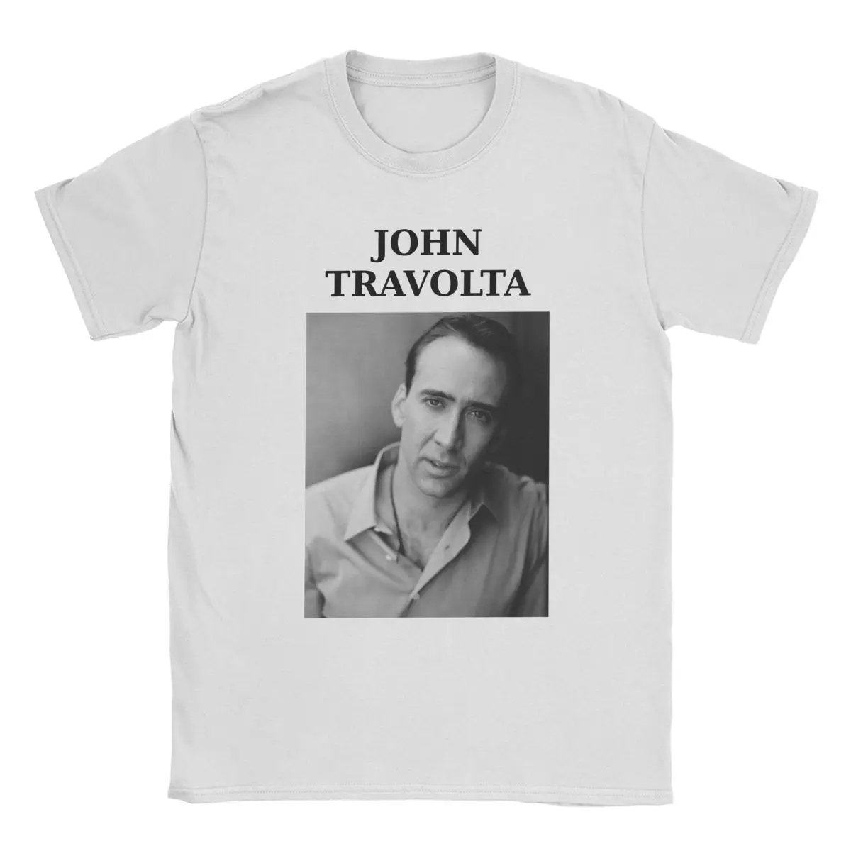 Men\'s Nicolas John Travolta Cage T Shirt Cotton Clothes Fun Short Sleeve Crew Neck Tee Shirt Graphic T-Shirt